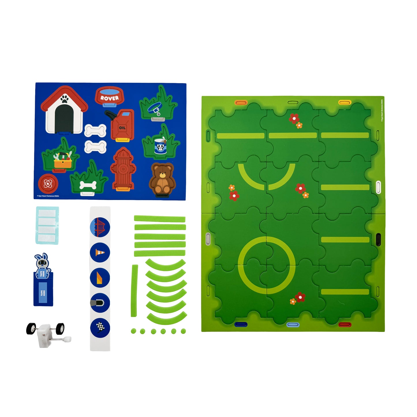 Robo Rover accessory sticker sheet and printed game board with path tiles