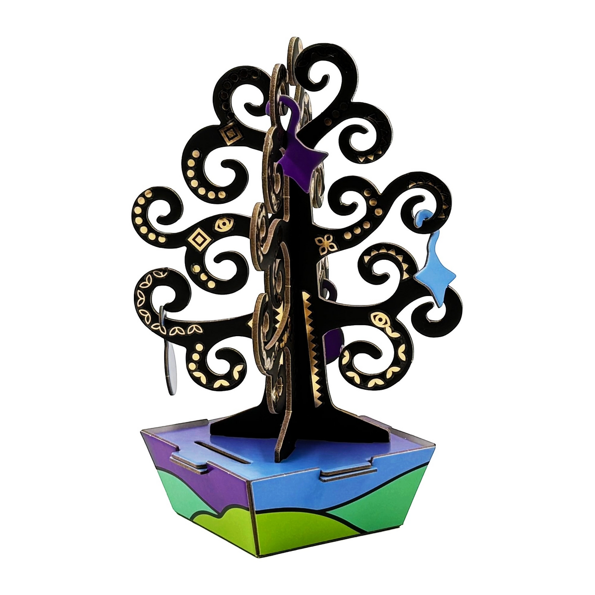 Golden Gratitude Tree die-cut pieces including tree shape, box stand and gold foil sticker sheet