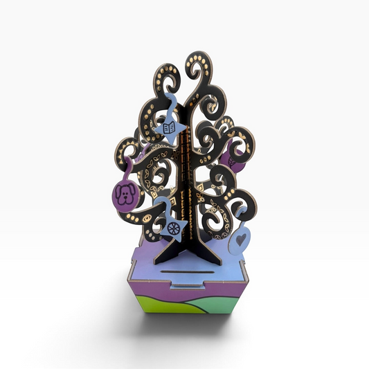 Eye Heart Golden Gratitude Tree sculpture kit with Klimt-inspired black and gold tree and colorful hanging ornaments.